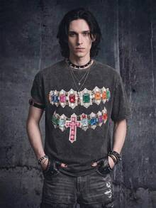 Vyqestra Men Round Neck Short Sleeve Printed Casual T-Shirt, For Friends - Black - View 1