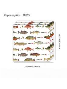 Fishing Theme Disposable Printed Paper Napkins, Outdoor Camping Picnic Party Table Decorations, Birthday Gathering Atmosphere Dinner Napkin - multicolor - View 9