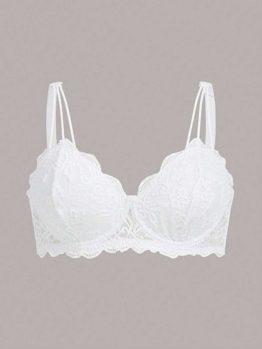 DesireSculpt Plus Size Bras & Bralettes Scallop Plain - Putih - View 1