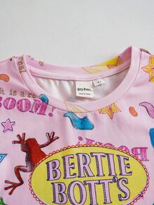 HARRY POTTER X SHEIN Young Girl Round Neck Letter Cartoon Print Casual Daily Short Sleeve T-Shirt - Pink - View 4