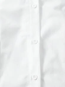 青少年女孩純色襯衫領前開扣長袖上衣，基礎必備返校穿搭 - 白色 - 查看 6