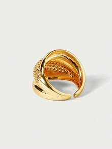 Glisma 18K Gold-Plated 1pc Metallic, Party,Prom,Rhinestone Encrusted Open Ring,Luxury For Party, Casual - Gold -3 - View 4
