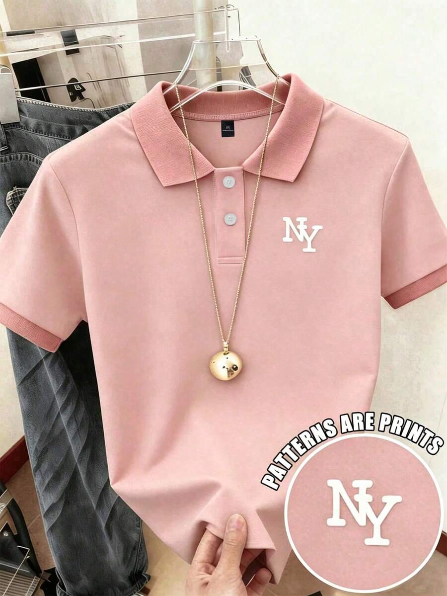 EMERY ROSE 大尺碼女款 Polo 衫，印有 New York NY Logo，短袖上衣 - 彩色 - 查看 1
