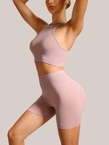 Barelissa Ensemble de lingerie 2 pièces mode, short moulant confortable avec dos nu, à porter en extérieur, pour le sport et les tenues décontractées - Vieux Rose - Voir 3