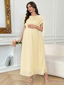 SHEIN Elegant Solid Color Maternity Party Dress - Yellow - View 7