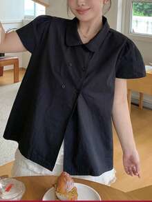 Dazy Plus 韓系時尚波點滿版印花 Polo 衫 短袖黑色大尺碼女款春夏 T-shirt - 藏蓝色 - 查看 8