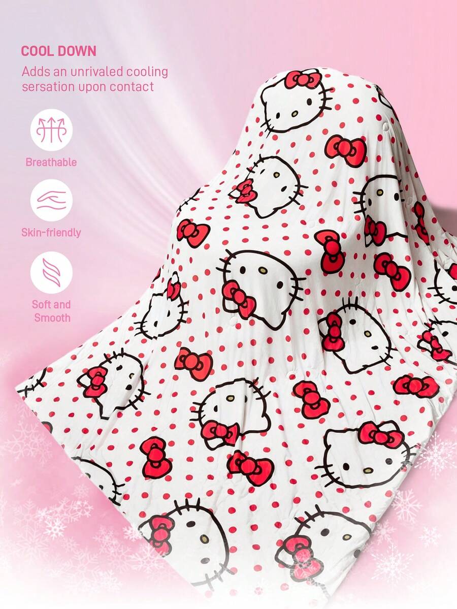 HELLO KITTY AND FRIENDS | SHEIN 1件裝夏季涼感絎縫被,數位印花定位絎縫,柔軟涼爽卡通夏被 - 粉色 - 查看 1