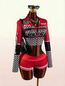 Amplova Women's Racing Comfortable Low Waist Set, Suitable For Back To School Season Parties - Red - View 11