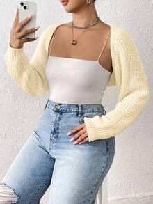 SHEIN EZwear 女款大尺碼簡約休閒開襟衫 - 杏色 - 查看 1