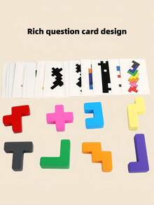 MINKOJA Wooden Shadow Matching Building Blocks Game, Kids Spatial Logic Puzzle Toy With Double-Sided Challenge Cards, Montessori Early Educational Toy, Train Observation & Spatial Thinking, Parent-Child Interactive Birthday Gift For Toddlers Age 3+ - Multicolor - View 4