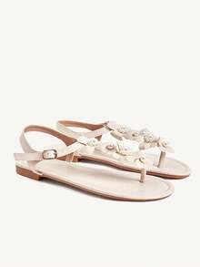 CUCCOO CHICEST European And American New Fashion Pearl Flower Sandals Cute Style Flats - Apricot - View 2