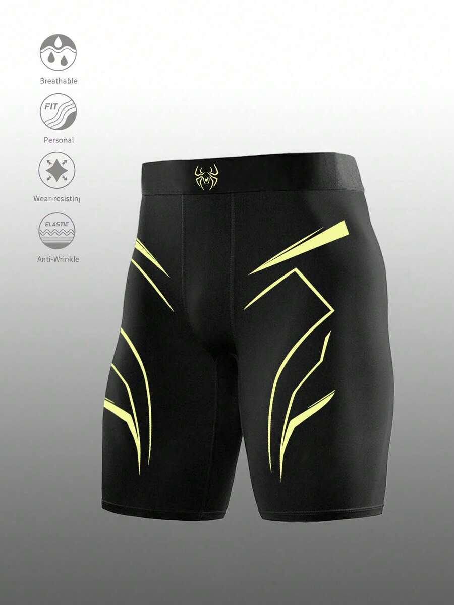 Coreblaze Leggings deportivos estampados con bloques de color para hombre, gimnasio - Negro - Ver 1