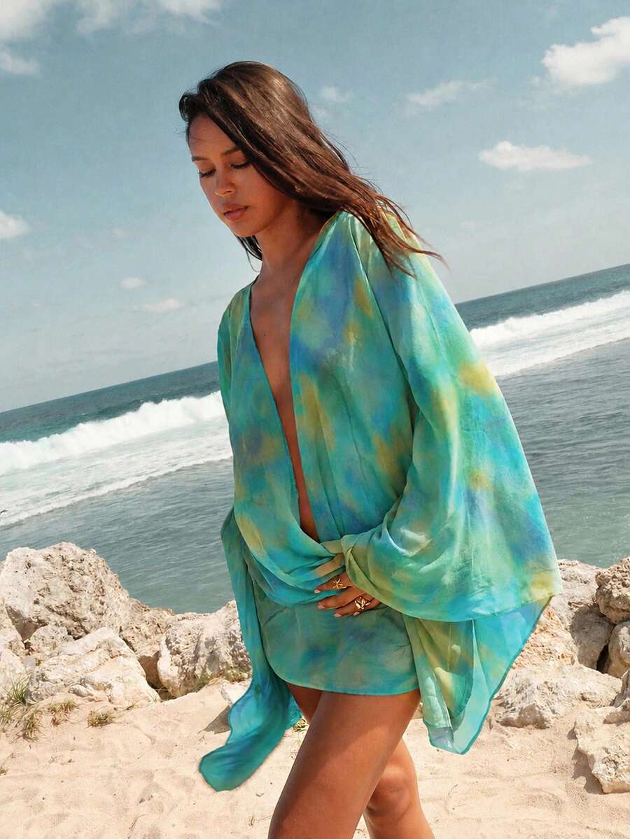 Opulessa 女款紮染長袖洋裝,適合海灘度假 - 彩色 - 查看 1
