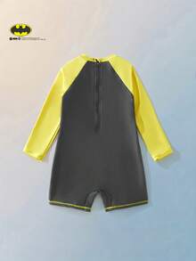 Maija Kids BATMAN X SHEIN 兒童小男孩春夏修身長袖拼色連身泳衣短褲，聯名款白色 - 彩色 - 查看 6