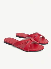 CUCCOO CHICEST Black Cross-Strapped Sandals Women's Simple Korean Version Flat-Bottomed Slippers Summer Wear Non-Slip Soft-Soled Sandals - Red - View 2
