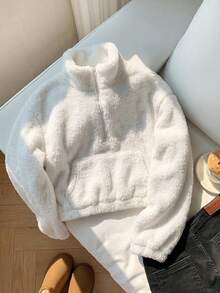 Comfortcana 休閒極簡白色雙面抓絨女款運動衫，適合秋冬穿著 - 彩色 - 查看 8