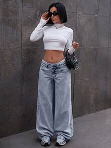 EURMUSE LOW RISE WIDELEG JEAN WITH BOW DETAILS Y2k - Light Wash - View 6
