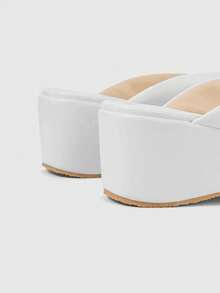 Sleekvia Sandal Wanita Tanpa Sol Platform Musim Panas Model Slip-On Nyaman Sepatu Hak Wedges Sepatu Selop Platform Putih - Putih - View 9