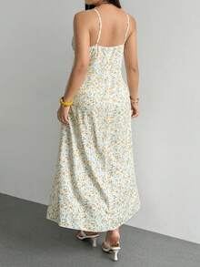 Sunnyshic Plus Size Women's Ditsy Floral Pleated Casual Boho Bohemian Summer Travel Spaghetti Strap Dress Party Vacation All White - Multicolor - View 2
