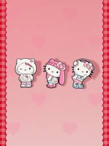 HELLO KITTY AND FRIENDS | SHEIN 3件裝卡通軟琺瑯胸針 - 彩色 - 查看 7