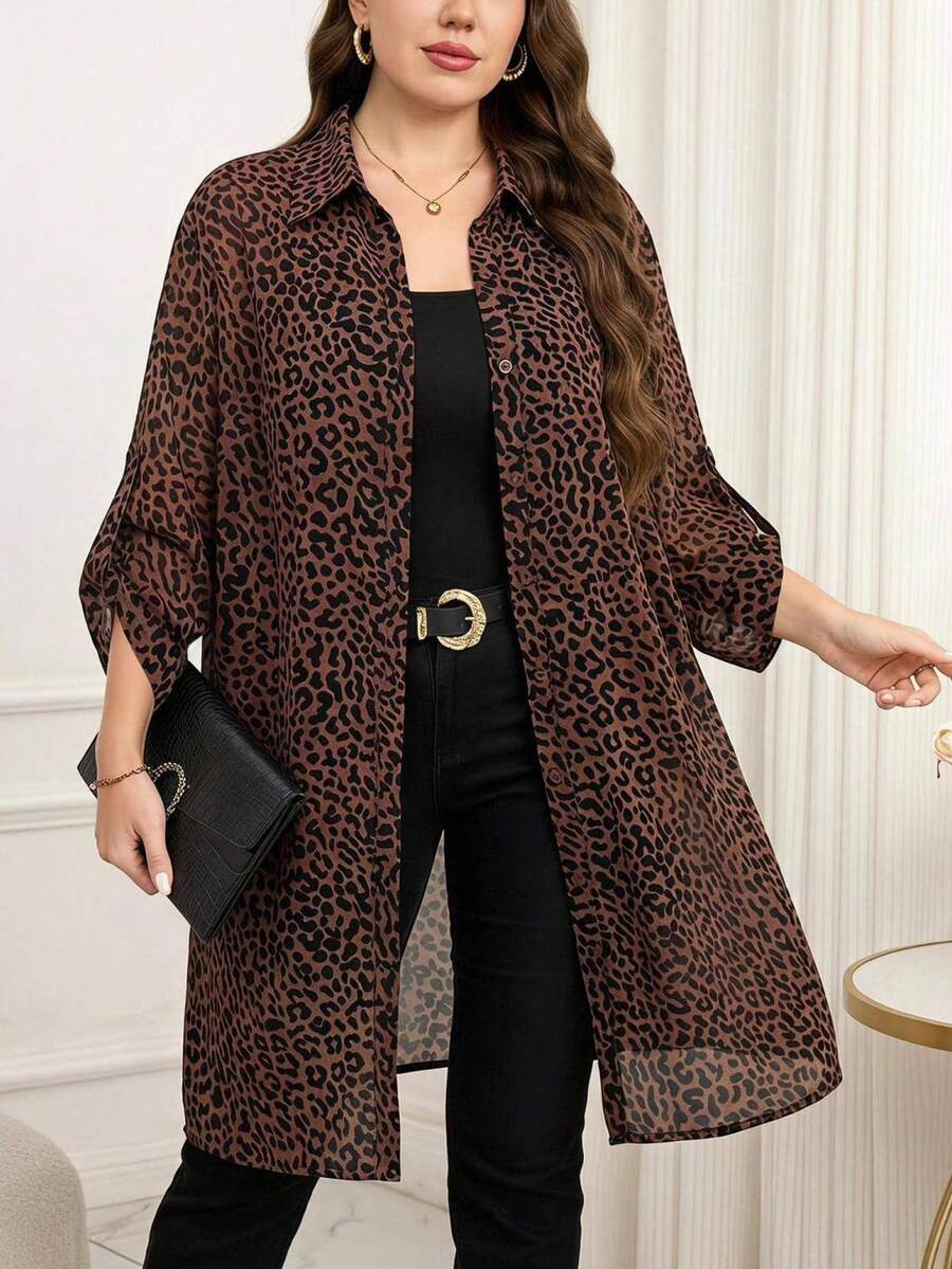 Reflora Plus Size Fashion Commuter Leopard Print Blouse