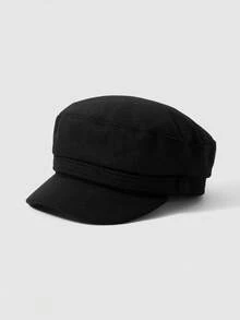 MortiRose 1pc Women's Solid Color Navy Cap, Street Fashion Beret Hat, Outdoor Casual Flat Top Cap Suitable For Autumn/Winter Travel, Beach Party - Black - View 2