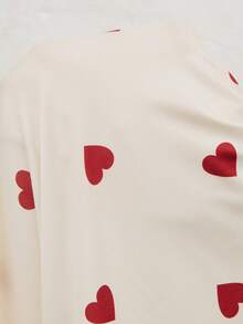 Doze Lane Casual Heart Print Open Front Lapel Pocket Short Sleeve Shorts Women's Pajama Set - Beige - View 7