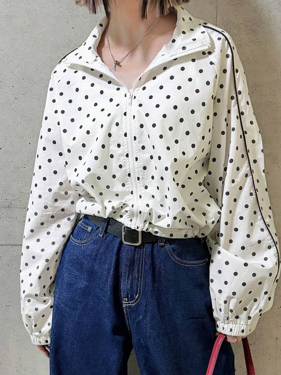 FRIFUL 女款翻領前開襟全蕾絲燈籠袖寬鬆夾克上衣 - 杏色 - 查看 1