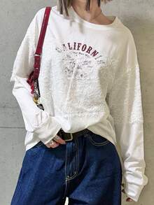 FRIFUL 女款圓領蕾絲拼接休閒百搭日常長袖T恤 夏季 - 白色 - 查看 5
