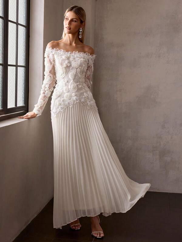 MOTF Soiréza SPRING/SUMMER WOMEN'S OFF SHOULDER EMBROIDERED TEXTURED PARTY SEMI-FORMAL DRESS