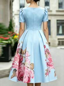 SHEIN 女款夏季優雅花卉印花洋裝 - 藍色 - 查看 2