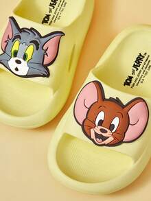 TOM & JERRY X SHEIN 可愛卡通圖案黃色兒童EVA拖鞋，適合幼兒與兒童，可用於室內、淋浴或戶外，輕便舒適 - 芥末黃 - 查看 2