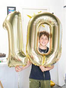 MINKOJA 2pcs 40 Inch (Approx 101.6 Cm) Platinum Giant Number Helium Foil Balloons, Large Digit Balloons For Birthday Party, Graduation, Anniversary, Party Decor - gold - View 4