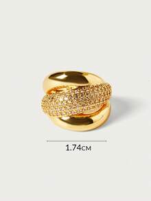 Glisma 18K Gold-Plated 1pc Metallic, Party,Prom,Rhinestone Encrusted Open Ring,Luxury For Party, Casual - Gold -3 - View 6
