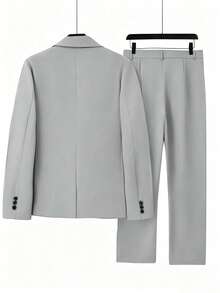 Manfinity Homme 男士深灰色商務鈕扣長袖西裝外套與休閒口袋寬鬆西裝褲套裝 - 淺灰色 - 查看 2