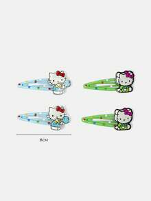 HELLO KITTY AND FRIENDS | SHEIN 2件組可愛藍綠色小貓波點印花BB夾水滴髮夾 - 彩色 - 查看 6