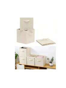 1 3 6 Count Foldable Storage Cube Organizer 11 Inch Fabric Bin With Handles Collapsible For Closet Shelves Linen Closet Bedroom Living Room Gray Black Beige Home Organization Essential - Beige - View 3