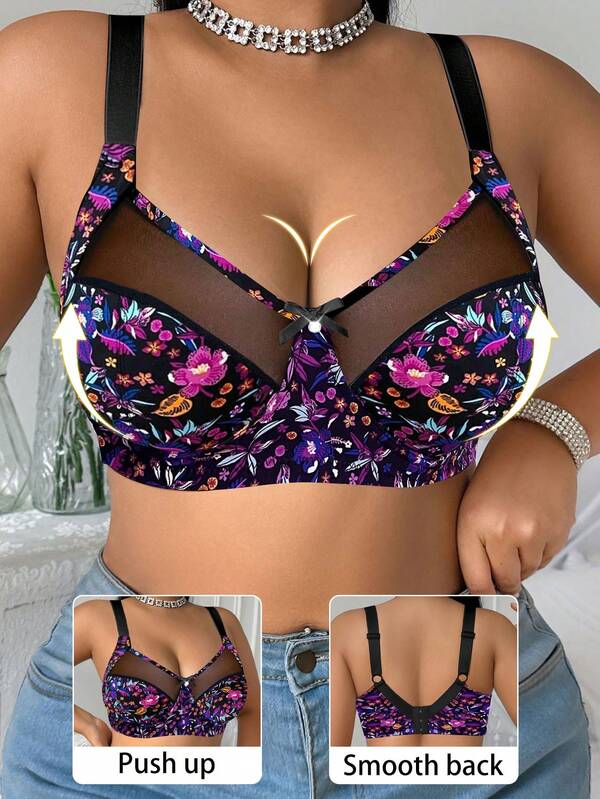 SHEIN Leopard Print Plus Size Wireless Bra, 1pc