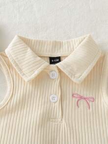 Genkimix Kids 女童 Polo 裙套裝 夏季新品 可愛甜美風 白色羅紋針織無袖上衣搭配 - 杏色 - 查看 3