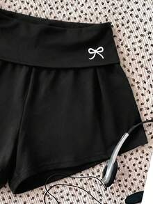 SHEIN Tween Girl Tween Girl Bow Print Waist Fold Casual Shorts - Multicolor - View 3
