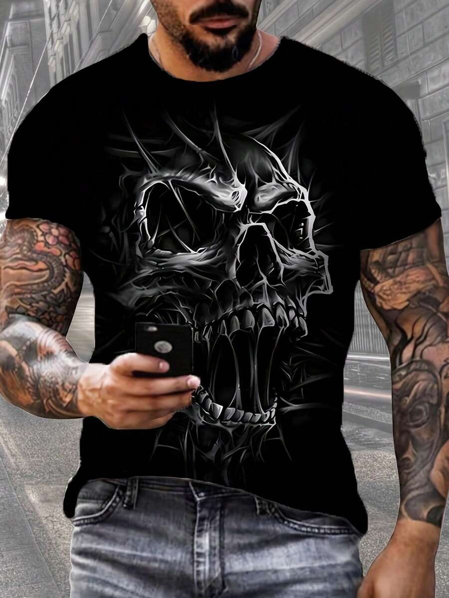 Manfinity Dauomo Men Black T-Shirt Back Big Letter Print "Music Is My Only Drug" Graphic Tee Hip Hop Streetwear Loos - Black - View 1