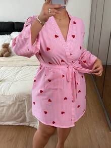 Napfluff CURVE Napfluff CURVE Plus Size Heart Romantic Cute Pink Belted Robe (2pcs) - Pink - View 6
