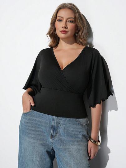 Maija Plus Size Women's Summer Casual Solid Color Waist-Cinching Top