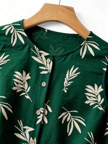 SHEIN Franclia 女款休閒度假花卉印花前扣無袖洋裝 - 墨綠色 - 查看 6