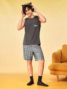 Notgurli 2pcs/Set Tank Top Kasual Minimalis, Pakaian Rumahan Tanpa Lengan Tipis dan Nyaman untuk Pria - Dark Grey - View 5