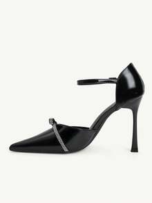 CUCCOO CHICEST Sexy Black Patent Leather Rhinestone Bow Pointed Toe Stiletto High Heels, Side Space Design Shoes, Dating And Commuting Two Shoes - Black - View 5