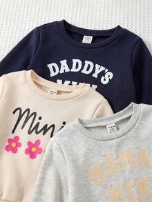 Cozy Pixies 女嬰復古字母印花針織柔軟圓領長袖套頭衛衣，彈性腰頭收口長褲，6件套，適合家庭媽媽爸爸 - 彩色 - 查看 5
