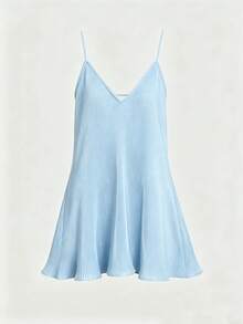 INAWLY Casual Solid Color Backless Camisole Mini Dress - Baby Blue - View 7