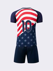 Tween Boy Digital Print Raglan Short Sleeve T-Shirt And Shorts Casual Set - Navy Blue - View 2