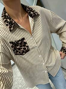 Franclia Women's Leopard Print Striped Pattern Collar Shirt Suitable For Daily Wear - Multicolor - View 3